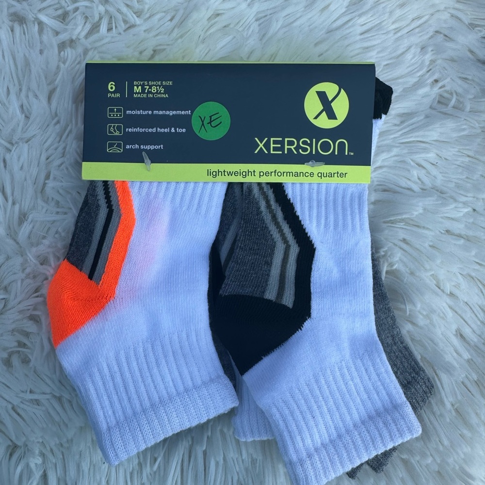 Xersion Men's Athletic Quarter Socks - White, Black, Gray, Orange
